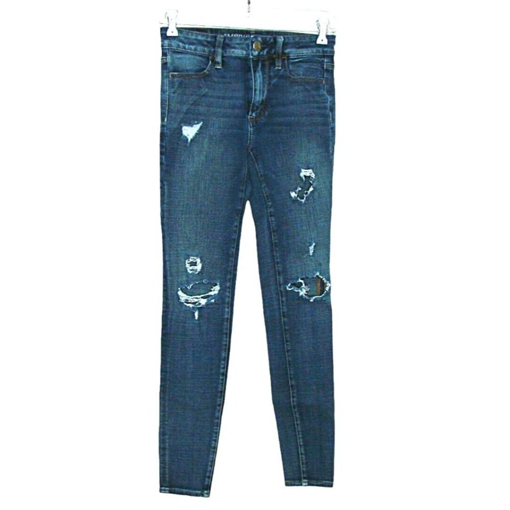 American Eagle AEO Women Sz 2 Distressed Hi-Rise Jegging Jeans 360 Super Stretch